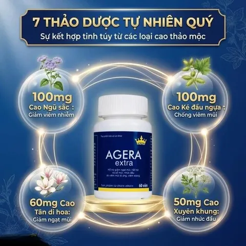 Viên uống hỗ trợ giảm ngạt mũi, hắt hơi và sổ mũi, nhức đầu do viêm mũi dị ứng Agera Extra Kingphar (60 viên)