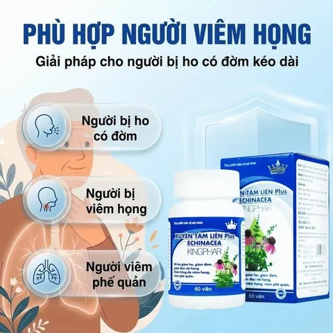 Viên uống hỗ trợ giảm ho, giảm đờm, giảm đau rát họng Xuyênn Tâmm Liên Plus Echinacea Kingphar (60 viên)