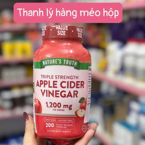 Thanh lý hàng méo hộp- Giấm Táo Hỗ Trợ Giảm Cân Nature's Truth 1200mg - Viên Uống Thanh Lọc Cơ Thể, Không Vị Chua, 200 Viên Mỹ