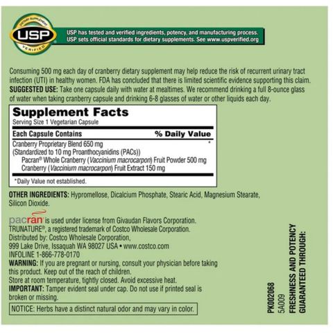 Viên uống TruNature Cranberry 650 mg |140 viên| Hỗ trợ sức khỏe đường tiết niệu - Kháng khuẩn & Ngừa viêm [S/P nội địa Mỹ không tem]