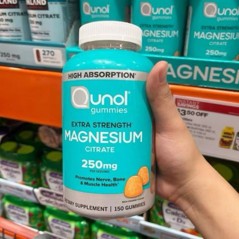 Kẹo gum Qunol Gummies Extra Strength Magnesium Citrate 250 mg |150 viên| Thư giãn cơ - Giảm đau mỏi cơ & Hỗ trợ sức khỏe xương