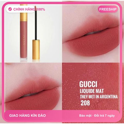 (Hàng Chuẩn) [ tester ]Son Kem Gucci Rouge Liquid Matte 208 They Met In Argentina Màu Hồng Đất Chính Hãng