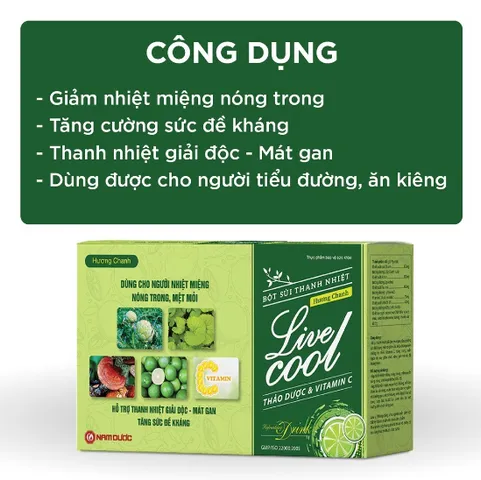Bột sủi thanh nhiệt Livecool Nam Dược hương chanh, dưa gang hộp 10 gói x 7gram