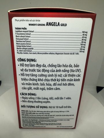 ết tố Viên uống sâm ANGELA GOLD Ecogreen hỗ trợ tăng cường sk nữ & đẹp da (Hộp 30 viên)