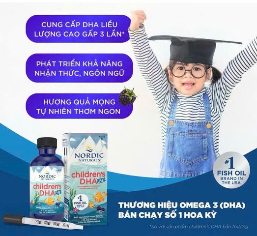 (Mỹ) Nordic Naturals Children's DHA Xtra 60ml Chính Hãng DHA Hàm Lượng Cao Cho Trẻ Hỗ Trợ Phát Triển Não Bộ, Ngôn Ngữ, Thị Lực