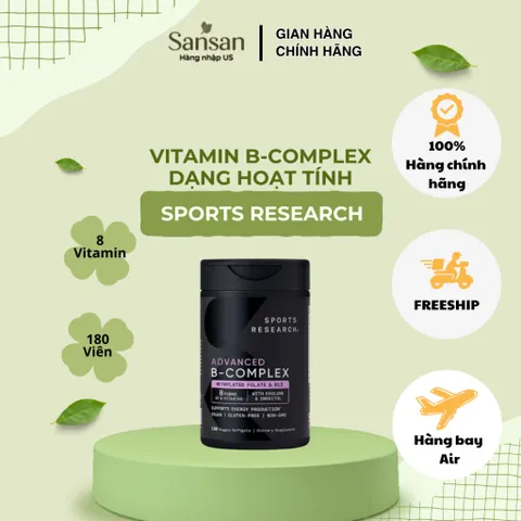 Viên Uống Vitamin B Sports Research Advanced B Complex 180 Viên Bioactive B-Complex Hỗ Trợ Chuyển Hóa Năng Lượng