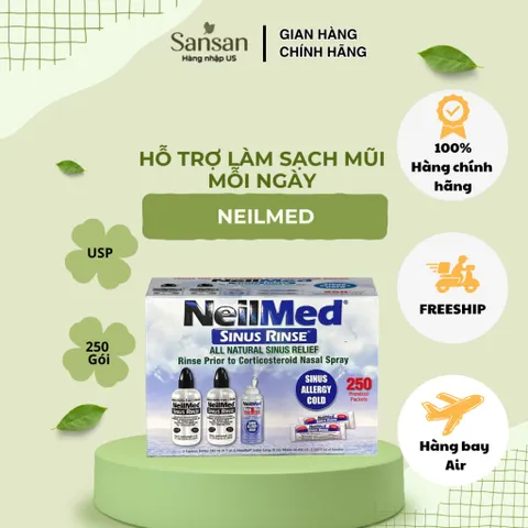 Bột Pha Rửa Mũi NeilMed Sinus Rinse 250 Gói Chính Hãng Mỹ | Muối Sinh Lý Rửa Mũi Cân Bằng pH Trợ Làm Sạch Mũi