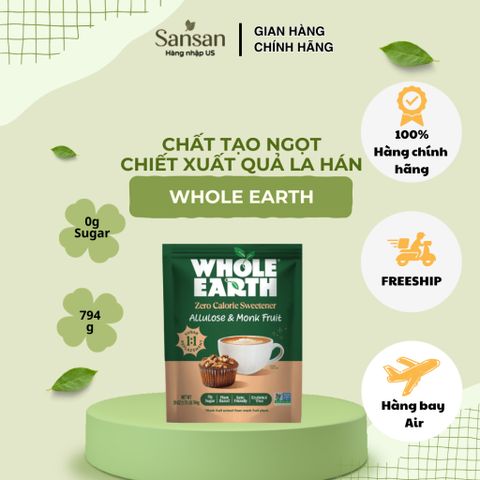 Đường Ăn Kiêng Whole Earth Allulose & Monk Fruit 794g (28oz) Dạng Hạt Thay Thế Đường Pha Chế, Làm Bánh - Hàng Mỹ