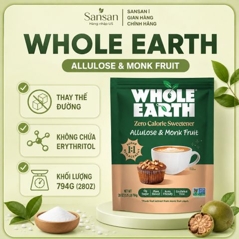 Đường Ăn Kiêng Whole Earth Allulose & Monk Fruit 794g (28oz) Dạng Hạt Thay Thế Đường Pha Chế, Làm Bánh - Hàng Mỹ