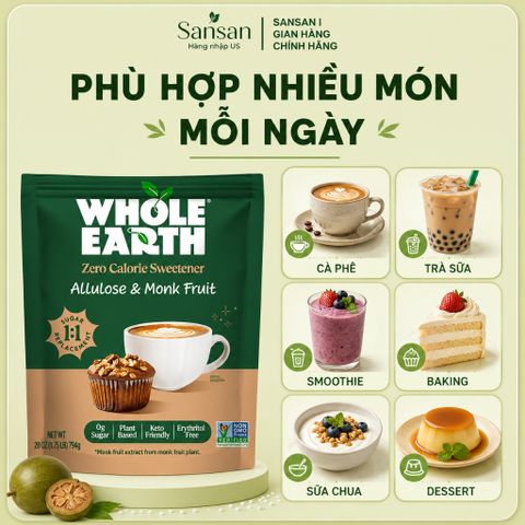 Đường Ăn Kiêng Whole Earth Allulose & Monk Fruit 794g (28oz) Dạng Hạt Thay Thế Đường Pha Chế, Làm Bánh - Hàng Mỹ
