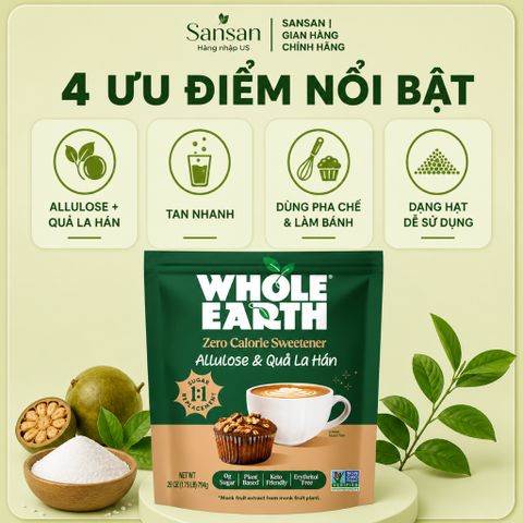 Đường Ăn Kiêng Whole Earth Allulose & Monk Fruit 794g (28oz) Dạng Hạt Thay Thế Đường Pha Chế, Làm Bánh - Hàng Mỹ