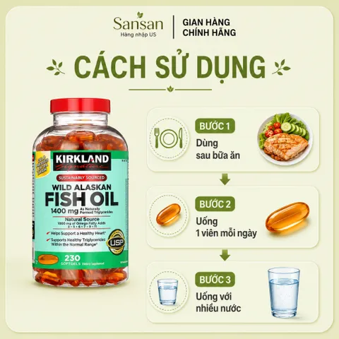 Dầu Cá Alaska Hoang Dã Kirkland Signature 1400mg 230 Viên | Omega-3 Tự Nhiên | Hỗ Trợ Sức Khỏe Tim Mạch