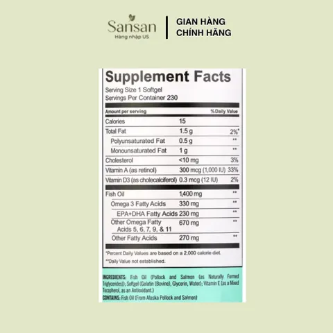 Dầu Cá Alaska Hoang Dã Kirkland Signature 1400mg 230 Viên | Omega-3 Tự Nhiên | Hỗ Trợ Sức Khỏe Tim Mạch