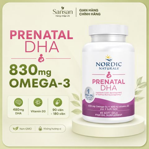 Nordic Naturals Prenatal DHA 830mg Cho Bà Bầu, 480mg DHA + Vitamin D3, Không Mùi, 90/ 180 Viên Nang Mềm