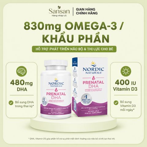 Nordic Naturals Prenatal DHA 830mg Cho Bà Bầu, 480mg DHA + Vitamin D3, Không Mùi, 90/ 180 Viên Nang Mềm