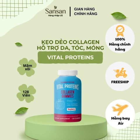 Kẹo dẻo Vital Proteins Collagen Gummies Raspberry 128 Viên (2.5g Verisol®) - Hỗ Trợ Da, Tóc, Móng