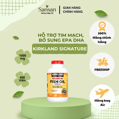 Viên Uống Dầu Cá Kirkland Signature Fish Oil 1000mg Omega-3 400 Viên Nang Mềm Hỗ Trợ Tim Mạch