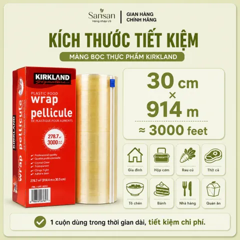 Màng Bọc Thực Phẩm Kirkland Signature 30cm x 914m (12 Inch x 3000 Feet) Kèm Dao Cắt Trượt - Màng Bọc PVC Cao Cấp