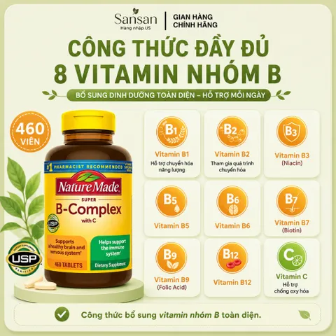 Vitamin B Tổng Hợp Nature Made Super B-Complex 460 Viên | Bổ Sung 8 Vitamin Nhóm B & Vitamin C | Hỗ Trợ Chuyển Hóa Năng