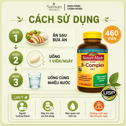Vitamin B Tổng Hợp Nature Made Super B-Complex 460 Viên | Bổ Sung 8 Vitamin Nhóm B & Vitamin C | Hỗ Trợ Chuyển Hóa Năng