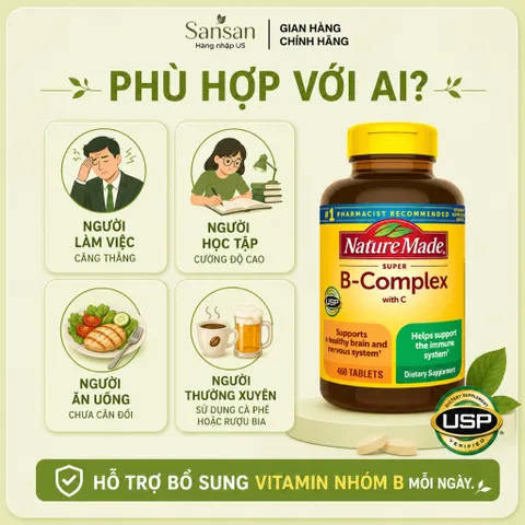 Vitamin B Tổng Hợp Nature Made Super B-Complex 460 Viên | Bổ Sung 8 Vitamin Nhóm B & Vitamin C | Hỗ Trợ Chuyển Hóa Năng