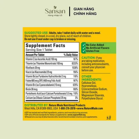 Vitamin B Tổng Hợp Nature Made Super B-Complex 460 Viên | Bổ Sung 8 Vitamin Nhóm B & Vitamin C | Hỗ Trợ Chuyển Hóa Năng