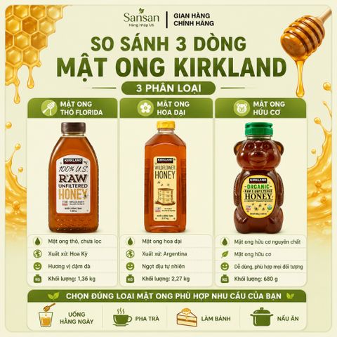 Mật Ong Kirkland Signature Costco | Raw Unfiltered Florida | Wildflower Honey | Organic Raw Honey Bear