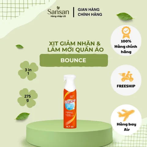 Xịt Quần Áo Bounce Rapid Touch-Up 3 Trong 1 Khử Tĩnh Điện, Giảm Nhăn, Làm Mới Mùi Vải 275g