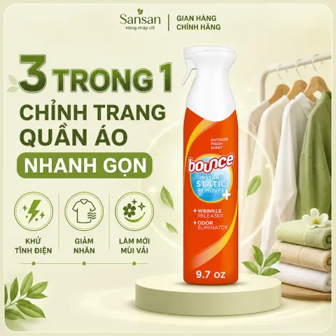 Xịt Quần Áo Bounce Rapid Touch-Up 3 Trong 1 Khử Tĩnh Điện, Giảm Nhăn, Làm Mới Mùi Vải 275g