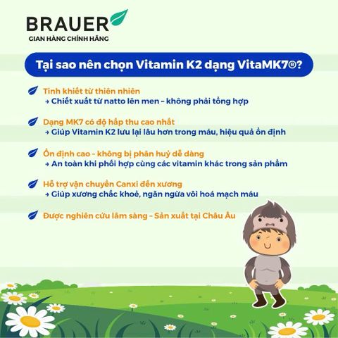 BRAUER KIDS BIOCAL HEALTHY BONES AND TEETH  Bổ Sung Canxi, vitamin D3 Và  Vitamin K2 Hỗ Trợ Cải Thiện Sự Chắc Khoẻ Xương, Răng