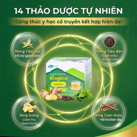 Cốm hỗ trợ làm giảm các triệuu chứngg cảm Eugica Cold & Flu Mega (10 gói)