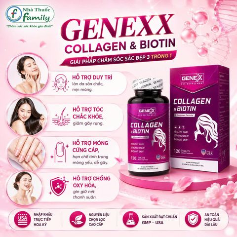 GENEXX COLLAGEN & BIOTIN 120 VIÊN | Hỗ Trợ Đẹp Da, Chắc Tóc, Khỏe Móng
