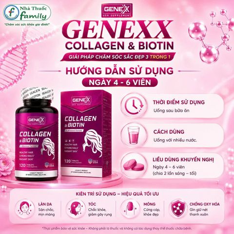 GENEXX COLLAGEN & BIOTIN 120 VIÊN | Hỗ Trợ Đẹp Da, Chắc Tóc, Khỏe Móng