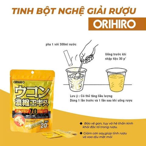 Tinh Bột Nghệ Giải Rượu Orihiro Nhật Bản - Hỗ Trợ Chức Năng Gan, Nhanh Chóng Loại Bỏ Độc Tố
