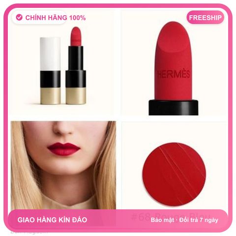 (Đẳng Cấp) Son Hermes 68 Rouge Bleu Đỏ Thuần Matte Lipstick Chính Hãng Đỏ Quyến Rũ, Chất Son Mượt Mà, Tiện Dụng Cho Trang Điểm Nhập Khẩu