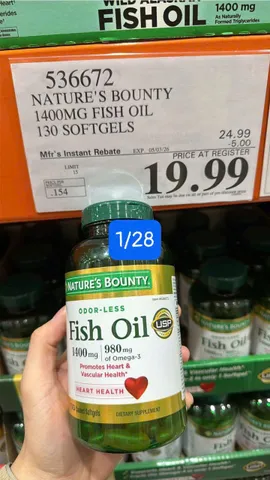 Viên uống dầu cá khử mùi Nature's Bounty Fish Oil 1400 mg |130 viên| Tăng tuần hoàn máu & Hỗ trợ sức khỏe Tim mạch/Não bộ/Thị lực [S/P Chuẩn Mỹ]