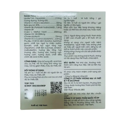 Gói uống bổ sung sắt, ngăn ngừa thiếu máu, hỗ trợ tăng khả năng tái tạo máu SiderFE Folic 20 gói 794638