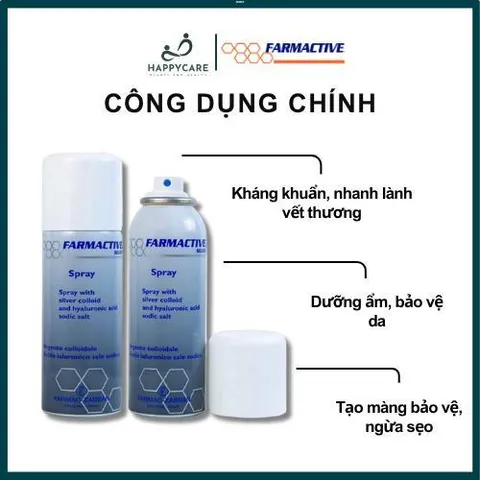 Chai Xịt Bạc Farmactive Silver Spray 125ml Hỗ Trợ Bỏng, Trầy Xước, Vết Loét Dưới Da