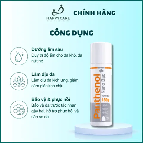 Xịt Bỏng Panthenol Nano Bạc 130g Chính Hãng, Làm Dịu Da Sau Bỏng, Cháy Nắng, Dưỡng Ẩm Phục Hồi Da