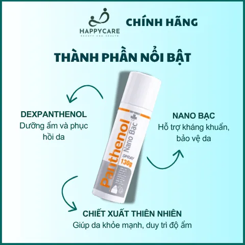 Xịt Bỏng Panthenol Nano Bạc 130g Chính Hãng, Làm Dịu Da Sau Bỏng, Cháy Nắng, Dưỡng Ẩm Phục Hồi Da