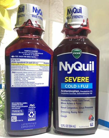 Siro giảm ho cảm cúm ban đêm Vicks NyQuil Severe Cold & Flu 12 FL OZ (354ml) 