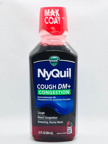  Siro giảm ho giảm nghẹt mũi Vicks NyQuil Cough DM+ Congestion dạng lỏng, chai 354ml.
