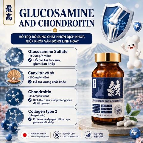Viên uống giúp giảm đau khớp, khô khớp, bổ sung chất nhờn dịch khớp Glucosamine And Chondroitinn Jpanwell (120 viên)