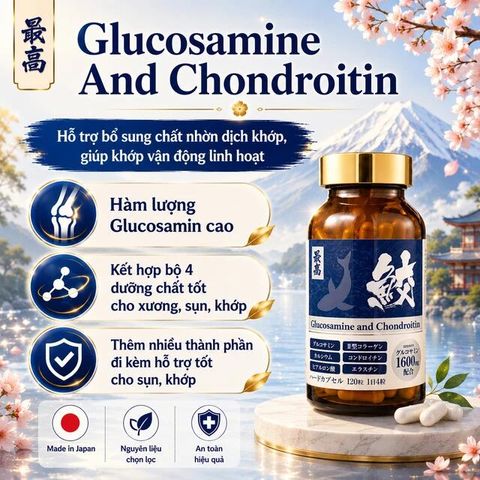 Viên uống giúp giảm đau khớp, khô khớp, bổ sung chất nhờn dịch khớp Glucosamine And Chondroitinn Jpanwell (120 viên)