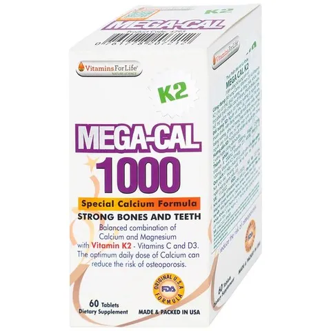Viên uống bổ sung canxi, chống loãng xương Mega-Cal 1000 Vitamins For Life (60 viên)