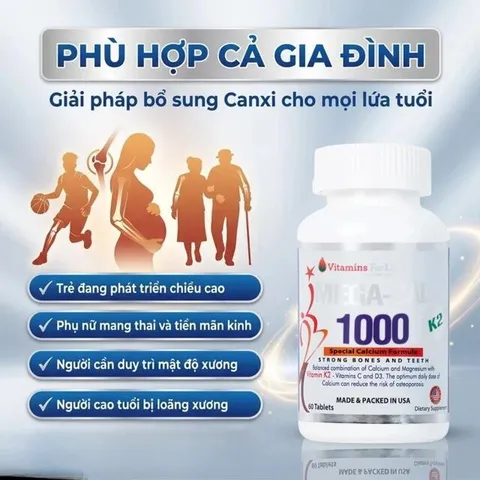 Viên uống bổ sung canxi, chống loãng xương Mega-Cal 1000 Vitamins For Life (60 viên)