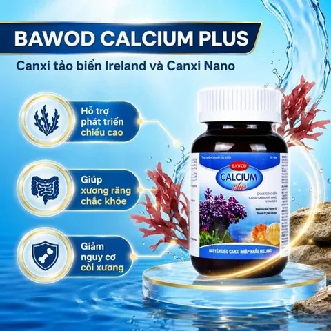 Viên uống giúp răng xương chắc khỏe, tăng chiều cao, giảm còi xương Bawod Calcium Plus (60 viên)