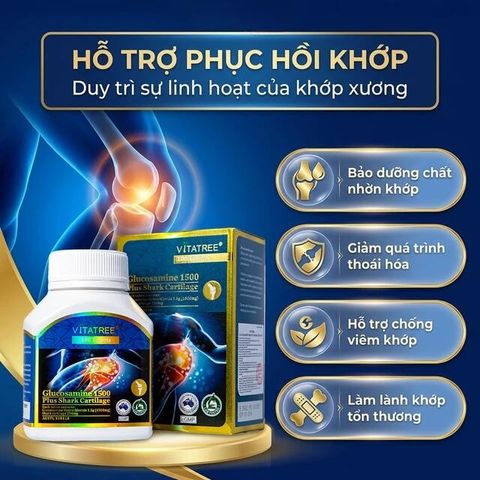 Viên uống hỗ trợ duy trì chức năng của khớp, sụn khớp Vitatree Glucosamine 1500 Plus Shark Cartilage (100 viên)