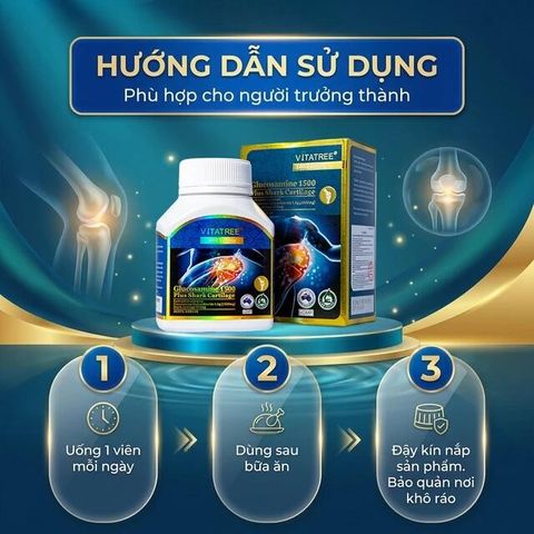 Viên uống hỗ trợ duy trì chức năng của khớp, sụn khớp Vitatree Glucosamine 1500 Plus Shark Cartilage (100 viên)
