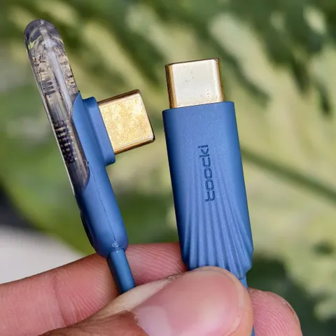 Cáp Sạc Nhanh Toocki Type C to Type C 240W 5A - Đầu Gập Chữ L Trong Suốt, Có Chip E-Marker, Dài 1m